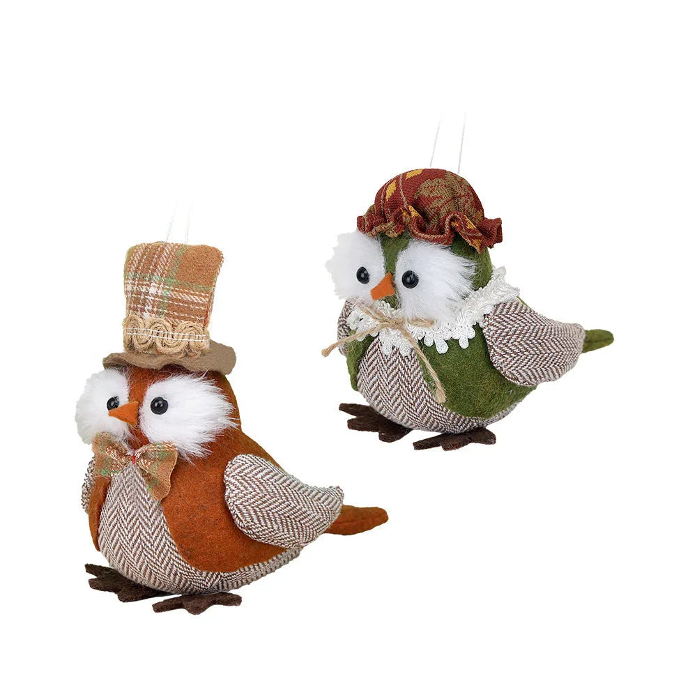 Harvest owl pendant ornament in orange or green colours for window or desktop seasonal decoration