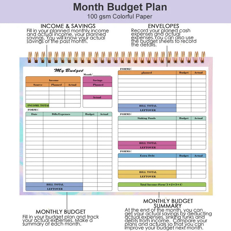 B5 wealth management notebook with spiral binding and blue PP cover for daily expense tracking