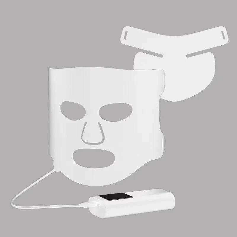 Black and gold LED phototherapy face mask with seven colour light modes for home skincare treatment.