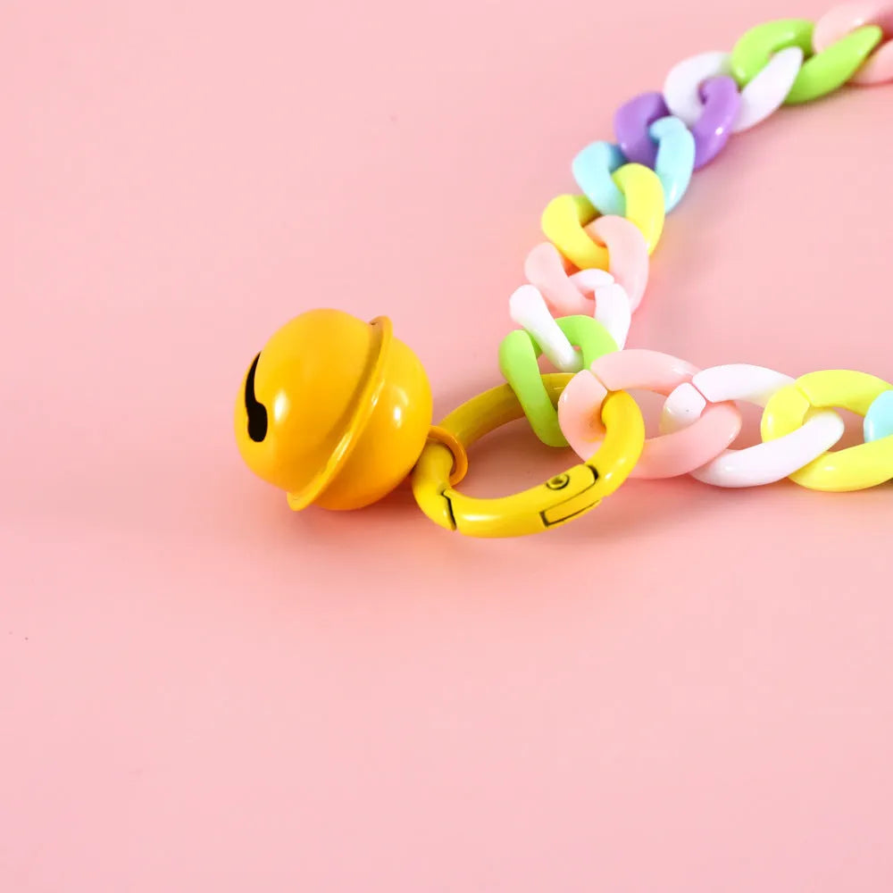 Macaron candy colour plastic chain collar for pet cat or dog on adjustable S or M size setting.