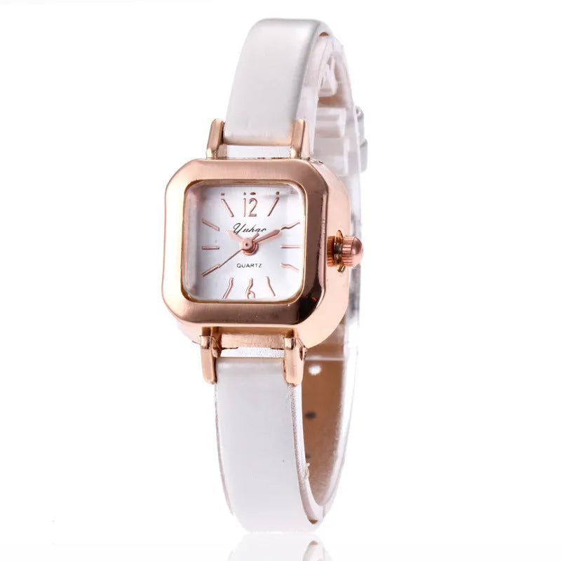 Women's retro personality fashion watch with alloy case in black, white, pink or brown colour