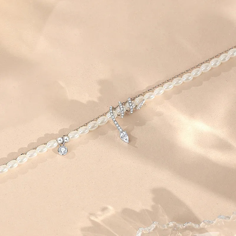 Pearl snake 925 silver bracelet with geometric beading and electroplated gold finishes