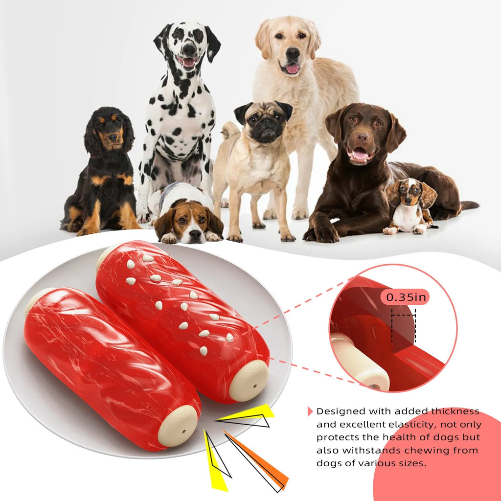 Primary colour plastic molar-shaped dog chew toy with textured ridges and hollow treat-dispensing centre