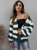 Women's striped cardigan in deer plush fabric with button front closure