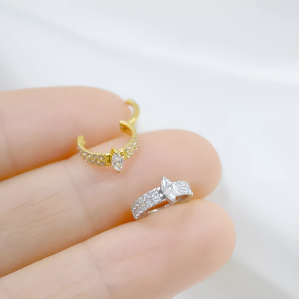 Titanium steel heart-shaped zircon diamond stud earrings in silver and gold colours