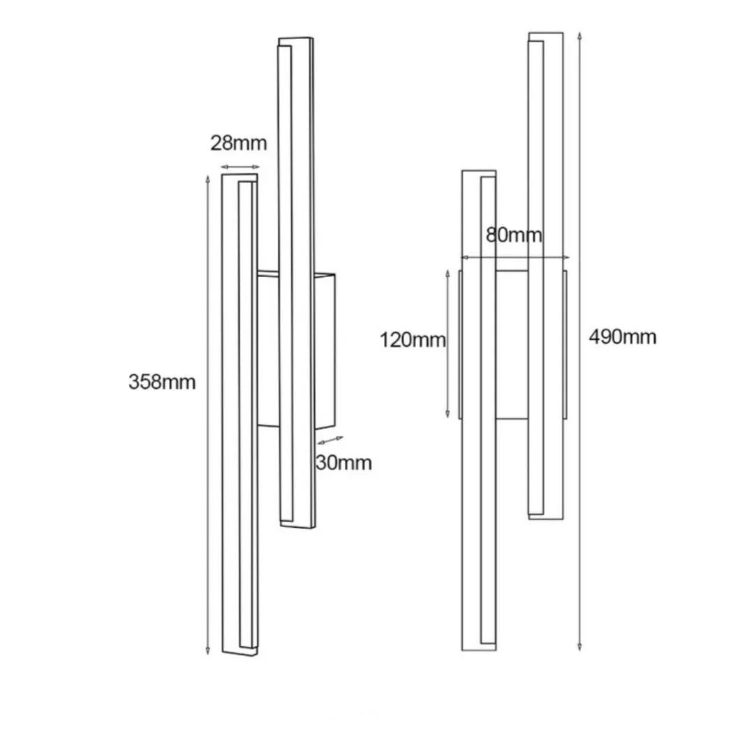 Gold finish double line wall lamp with three colour lighting options