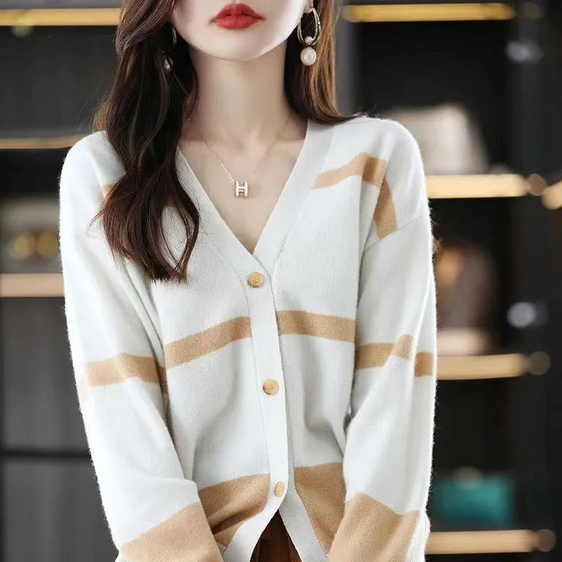 Women's slim fit V-neck cardigan with 3D striped pattern in multiple colour options