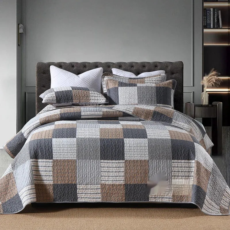 Cotton quilted bed cover three-piece set with printed pattern for 1.5-1.8 metre beds