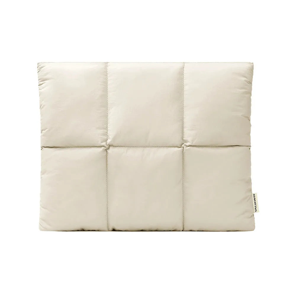 Soft fluffy polyester laptop sleeve for 13-15.6 inch devices in black or khaki with visible sewing thread