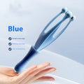 Blue and white finger massager with steel ball rolling mechanism for hand joint care.