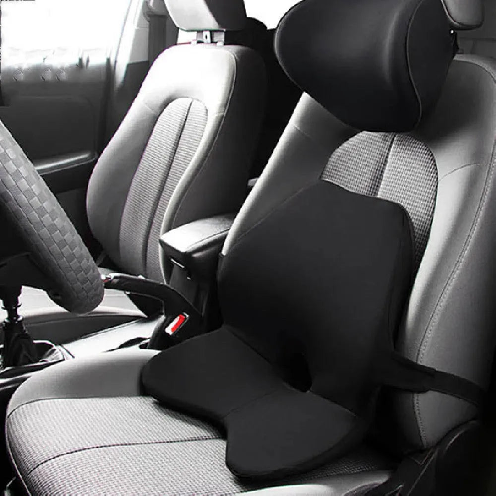 Memory cotton car waist pad and headrest set in neutral colours on car seat
