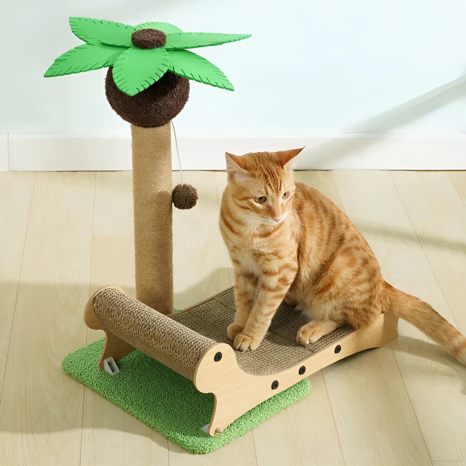 Wooden beach chair design cat climbing frame with scratch board surfaces and elevated pet bed