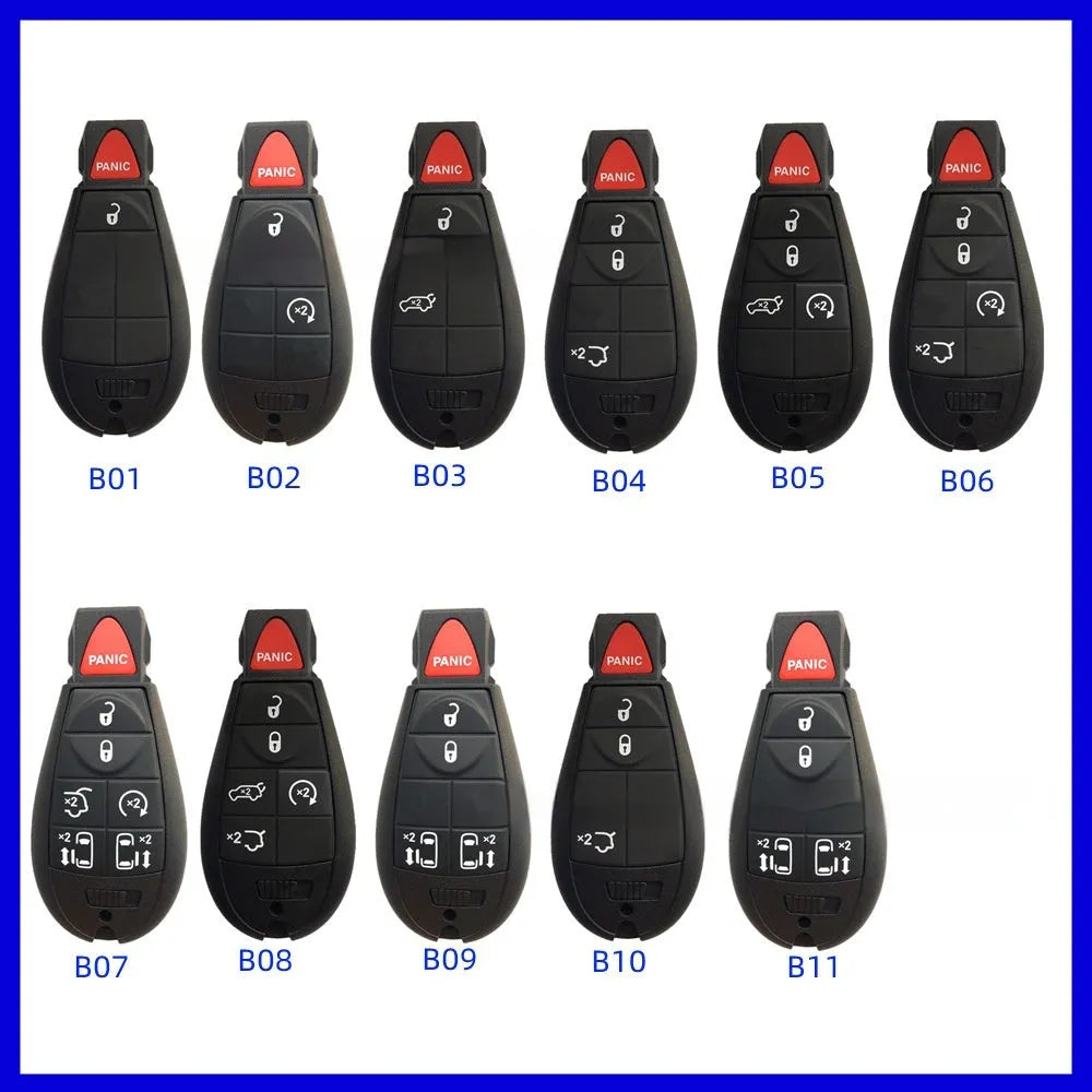 Dodge Chrysler smart key card replacement shell, blank plastic housing measuring 85mm by 42mm.