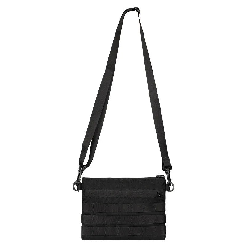 Black Oxford cloth military utility bag measuring 18 by 3.5 centimetres