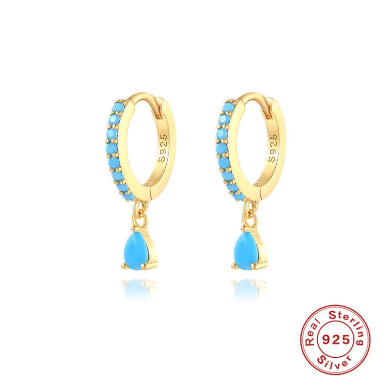 S925 sterling silver water drop earrings with geometric shape and decorative elements