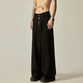 Men's solid colour vertical tube wide-leg casual trousers with elastic mid-waist