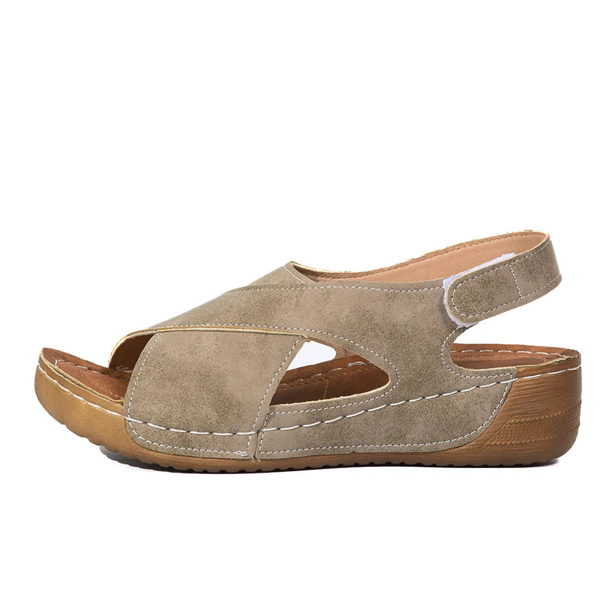 Roman platform sandals with skirt detail and adjustable Velcro strap in earthy colour options