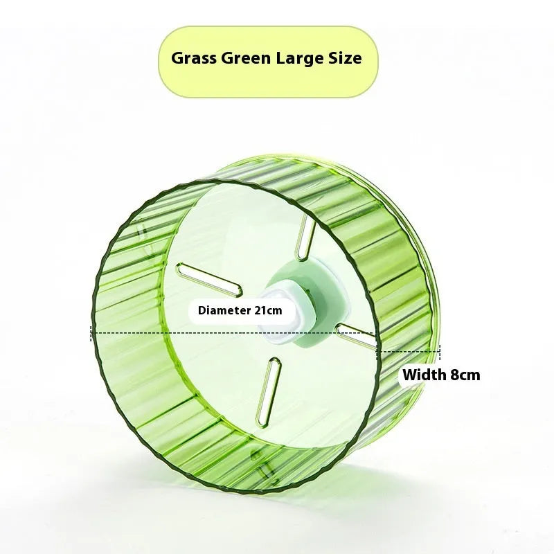 Parrot running wheel toy in plastic with transparent, green, orange, grey, and purple colour options