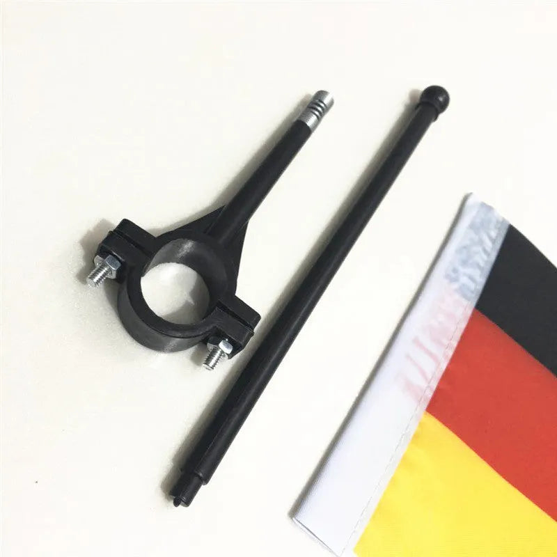 Cycling flag with square polyester fabric on plastic handlebar pole for bicycle mounting