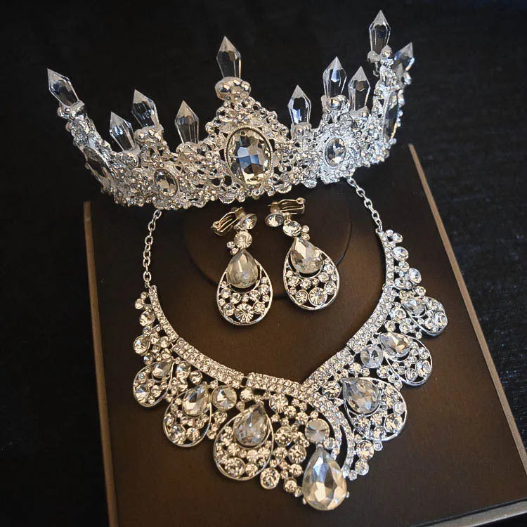 Bridal floral zinc alloy three-piece set with necklace, earrings, and headdress in Korean style