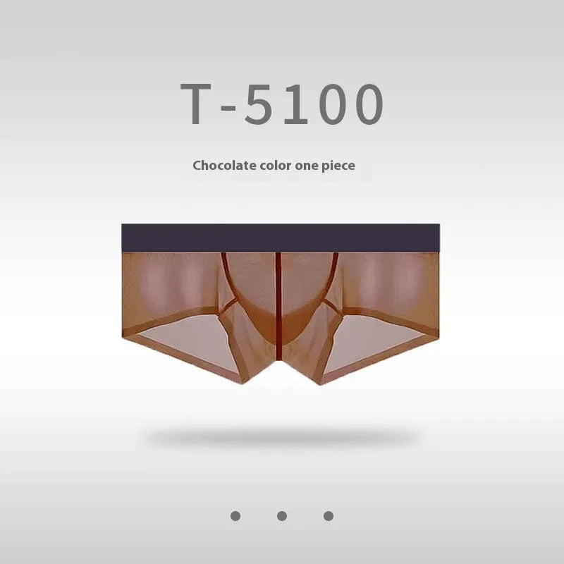 Men's low-waist seamless ice silk underwear in chocolate colour on a white background.