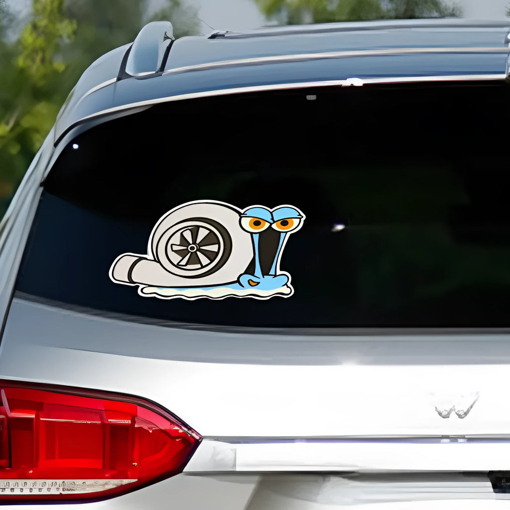 Reflective cartoon snail car sticker measuring 12 by 8 centimetres