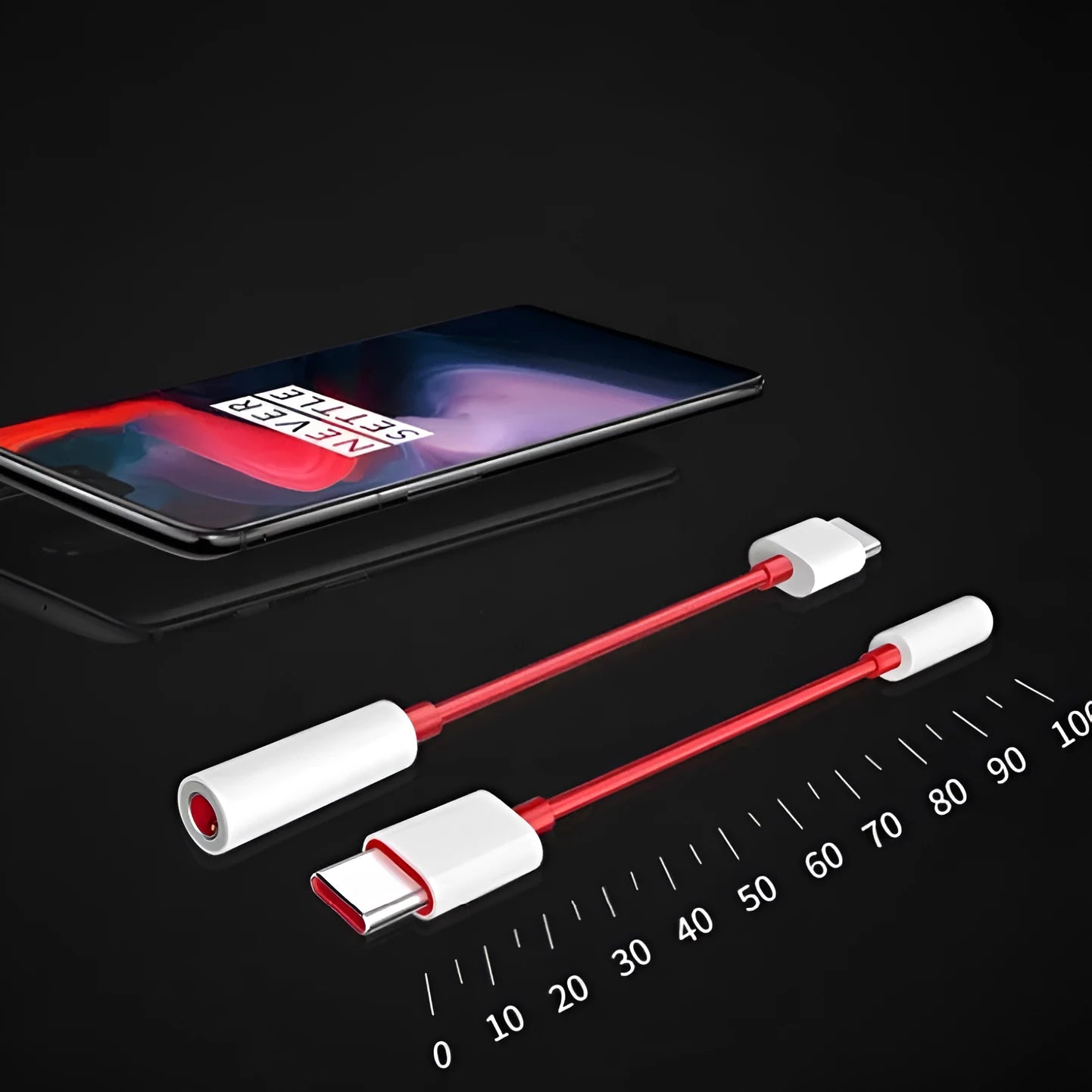 Black audio adapter cable for OnePlus 6T 7 Pro with Type C and 3.5mm connectors