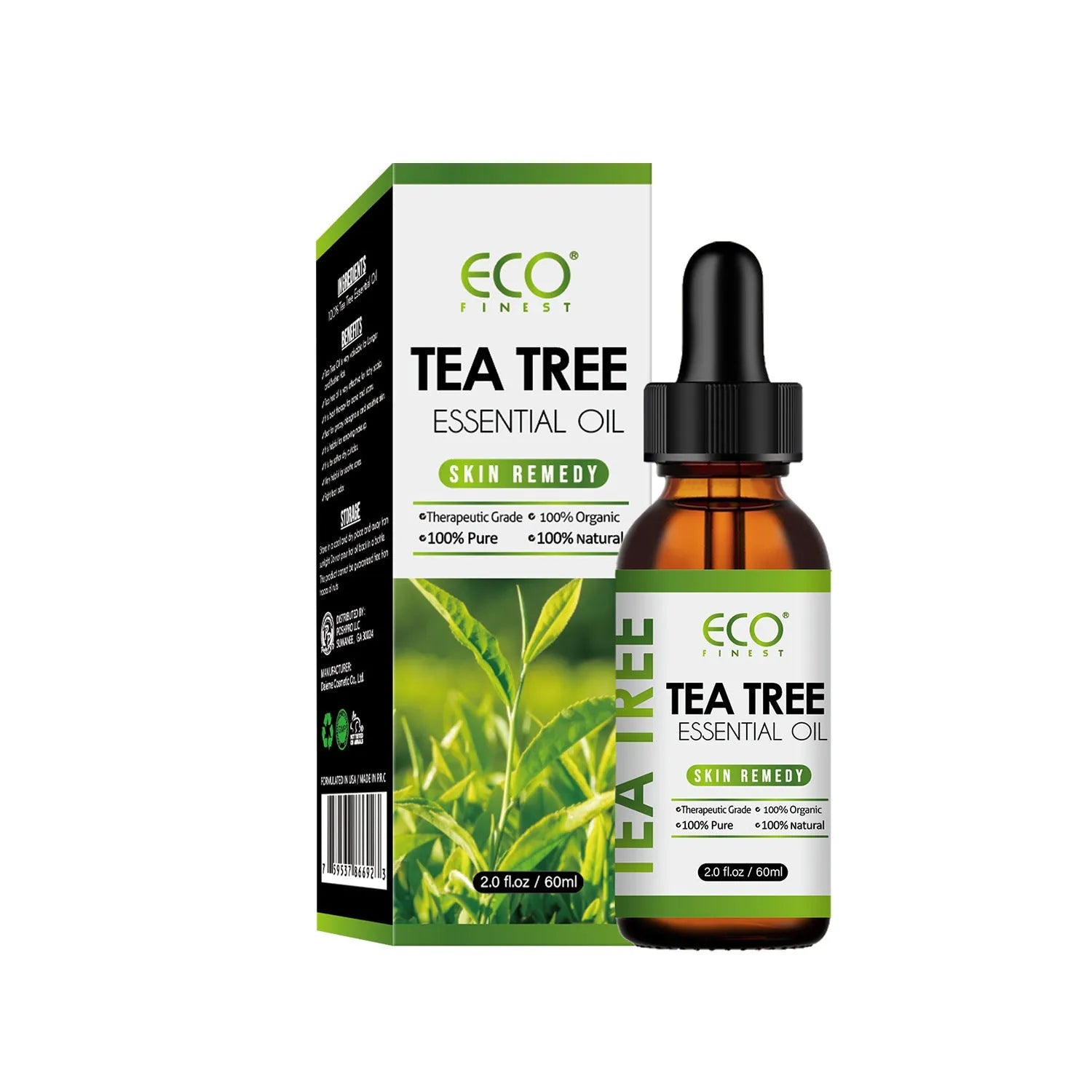 60ml tea tree essential oil bottle for facial acne treatment and massage application