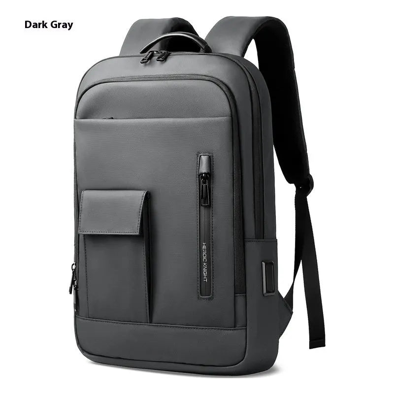 Lightweight Oxford cloth men's backpack in solid colour with sewing line detail