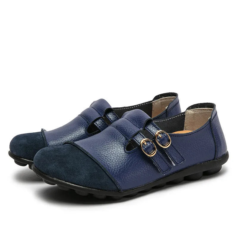Men's black Velcro casual flat shoes with cow split leather upper and round toe