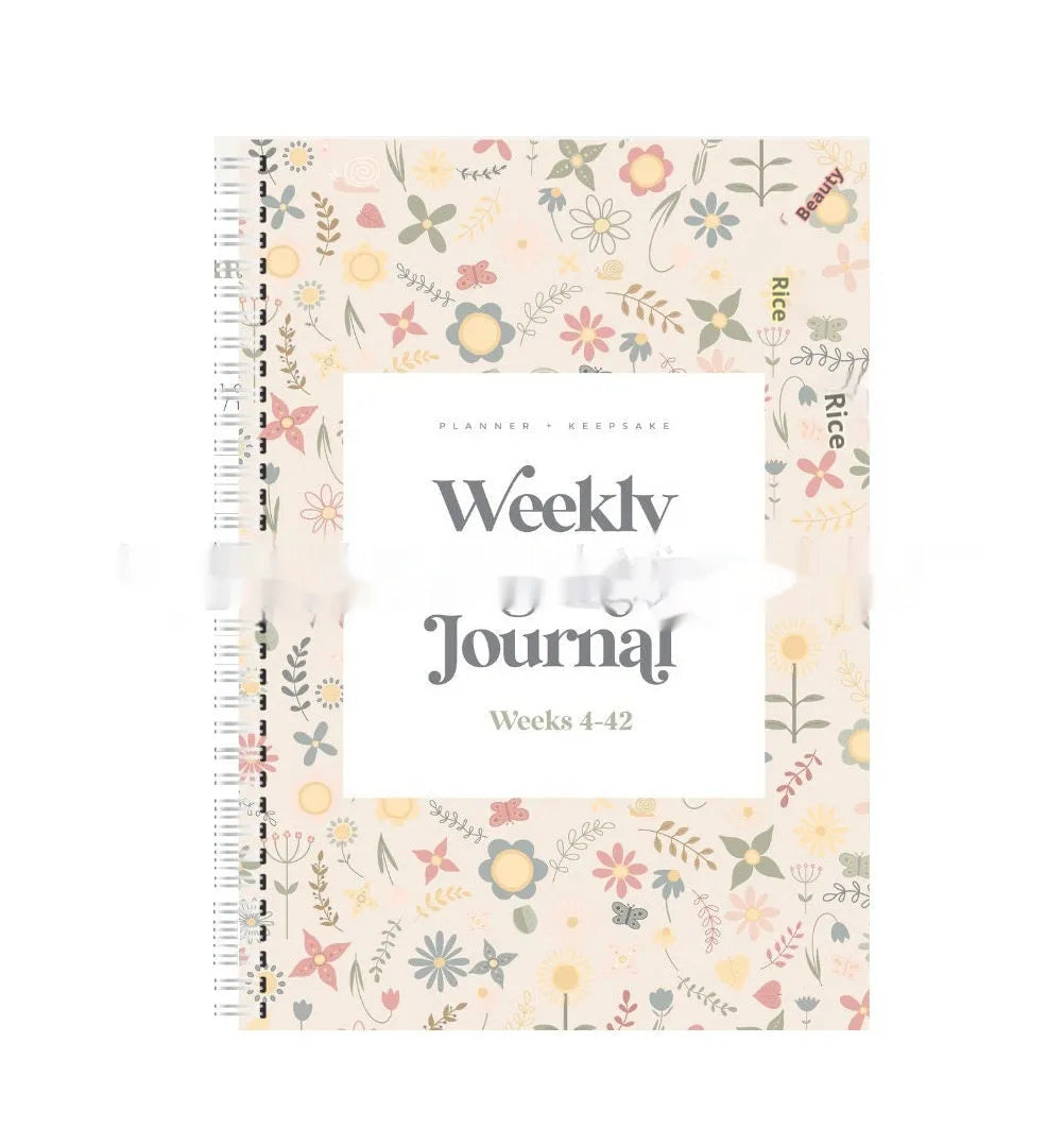 A5 pregnancy weekly diary notebook showing structured format for weekly entries