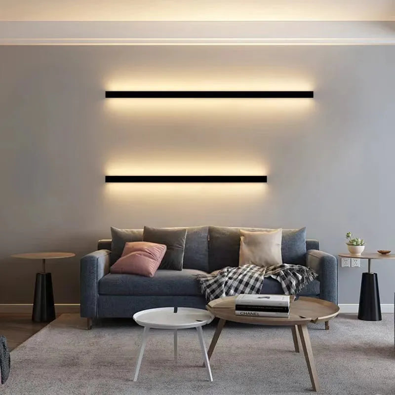 80cm long black aluminium LED wall light with a slotted-free design and touch control for three light colours.