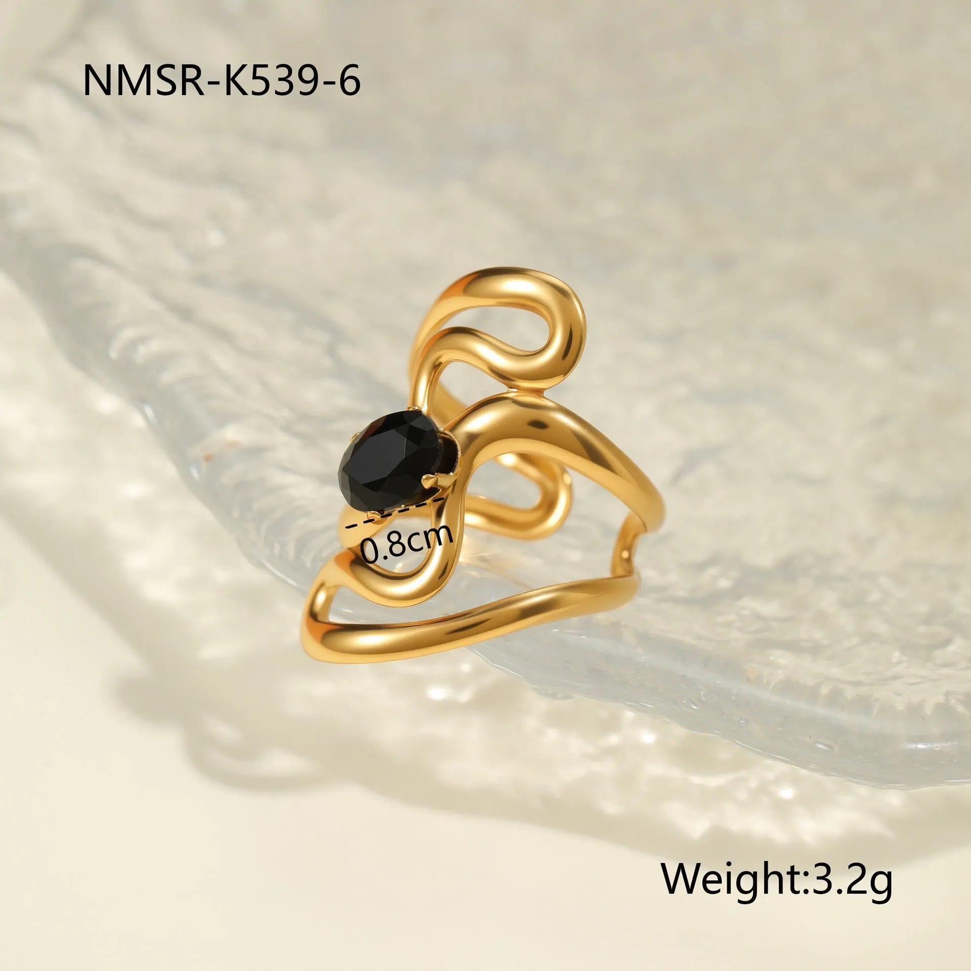Adjustable open mouth titanium steel ring for women with inlaid zircon stones in a geometry design.