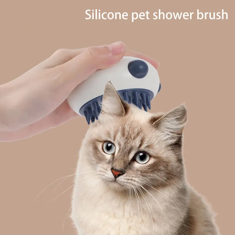 Panda-shaped silicone pet shower brush with soft bristles for dog and cat bath time.