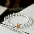 Geometric obsidian white crystal bracelet with black agate beads and adjustable 14-16 cm fit