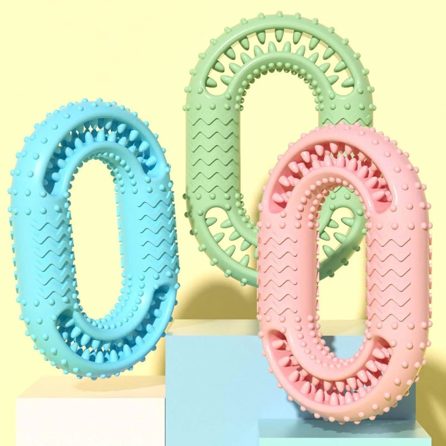 Blue green pink O-ring shaped resistant dog chewing toy for aggressive chewers and dental care