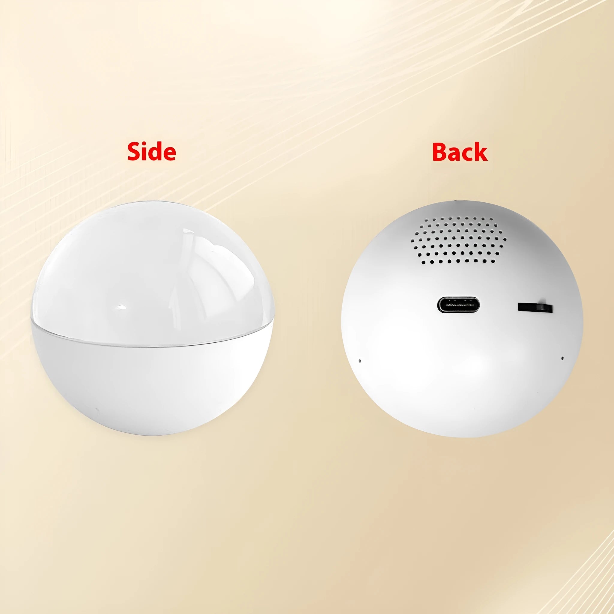 Electronic ball video player with round screen in multiple colour options showing Type-C charging port