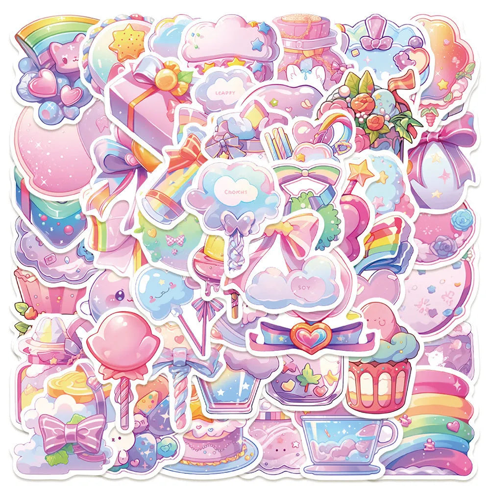 Waterproof cute candy small object decorative stickers, 50 sheets, 4-7cm each.
