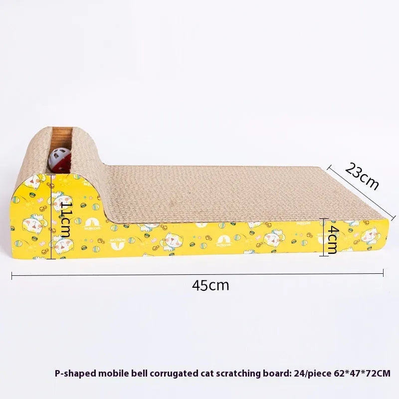 Corrugated paper cat scratch board shown in bone shape and other styles including M-type and wavy.