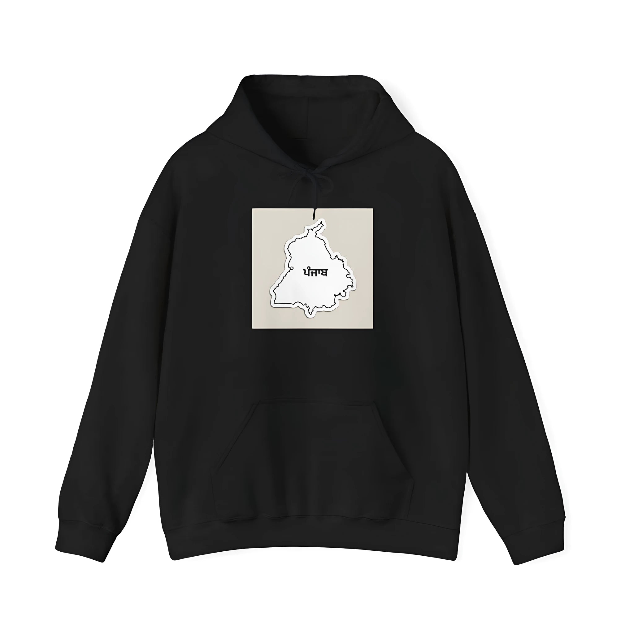 Black loose fit men's hoodie with drop shoulders and a front kangaroo pocket