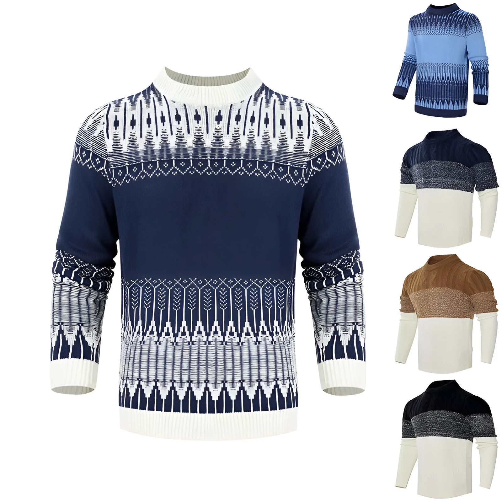Men's long-sleeved knitted pullover sweater for autumn and winter in multiple sizes and styles.