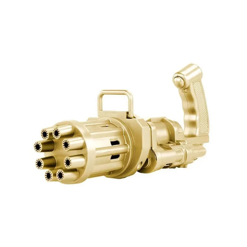 Children's bubble machine gun toy in pink, gold or black with battery compartment and trigger operation