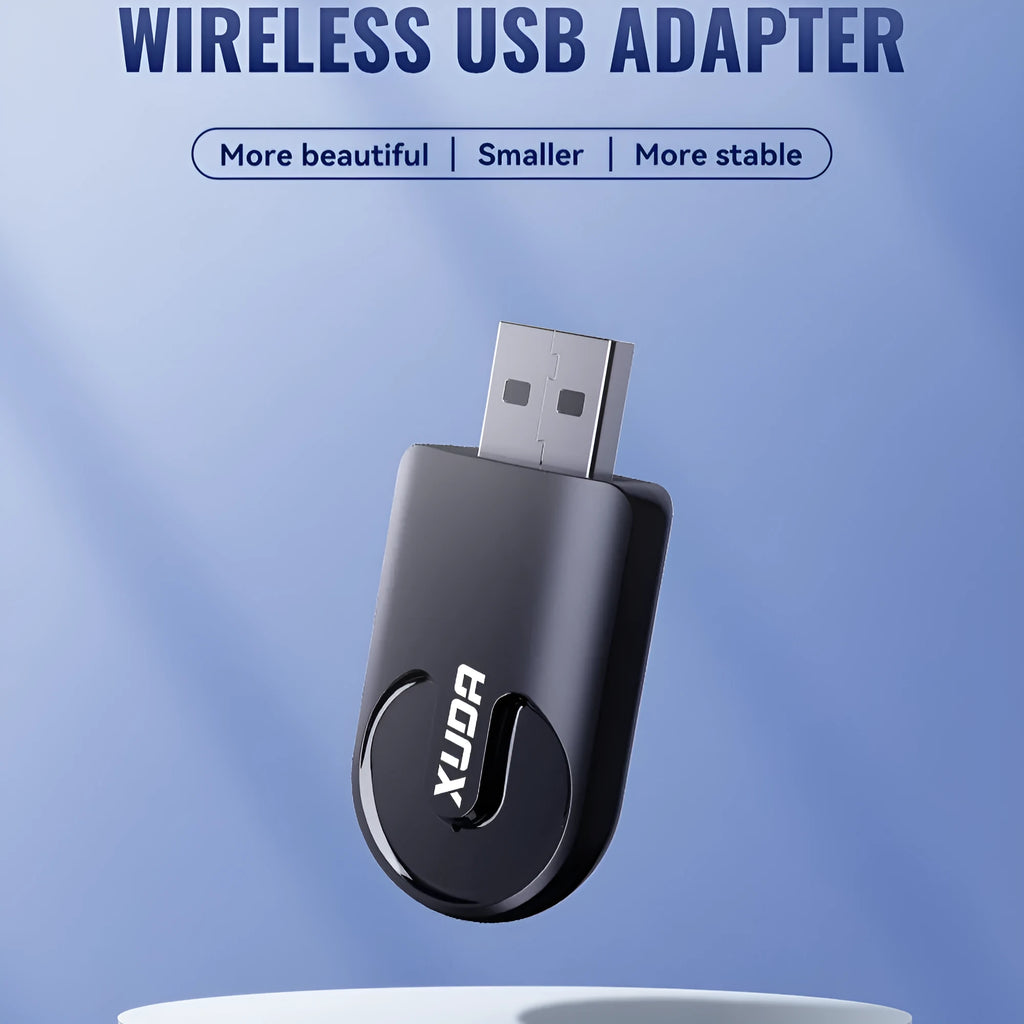 Small black USB CarPlay wireless data adapter measuring 26x55x13mm with single USB interface