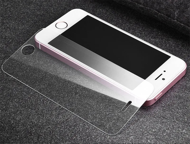 Tempered glass screen protector with 9H hardness and oleophobic coating for smartphones.