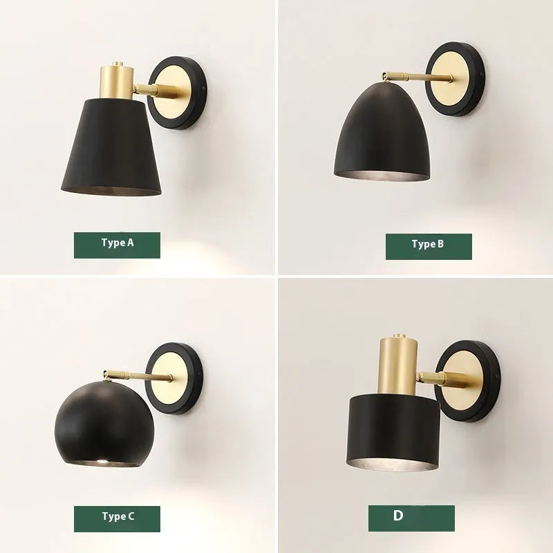 Nordic style iron wall lamp with four design variations for bedside or living room lighting