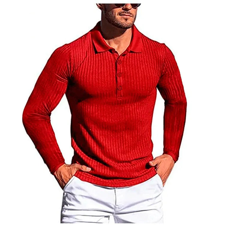 Men's loose-fit striped knit shirt in high elastic fabric with short sleeves and slim bottoming style