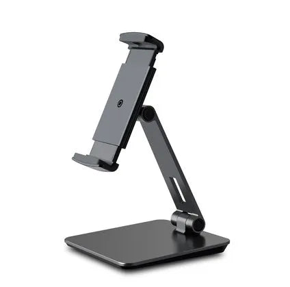 Folding aluminium desktop phone tablet holder with 360-degree rotation in silver colour
