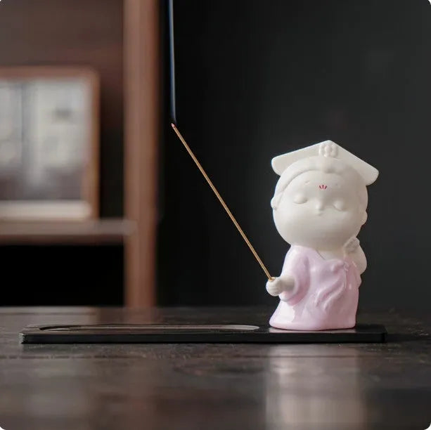 Ceramic cute little female court attendant figurine incense burner decoration in Qingge or Yawu colour