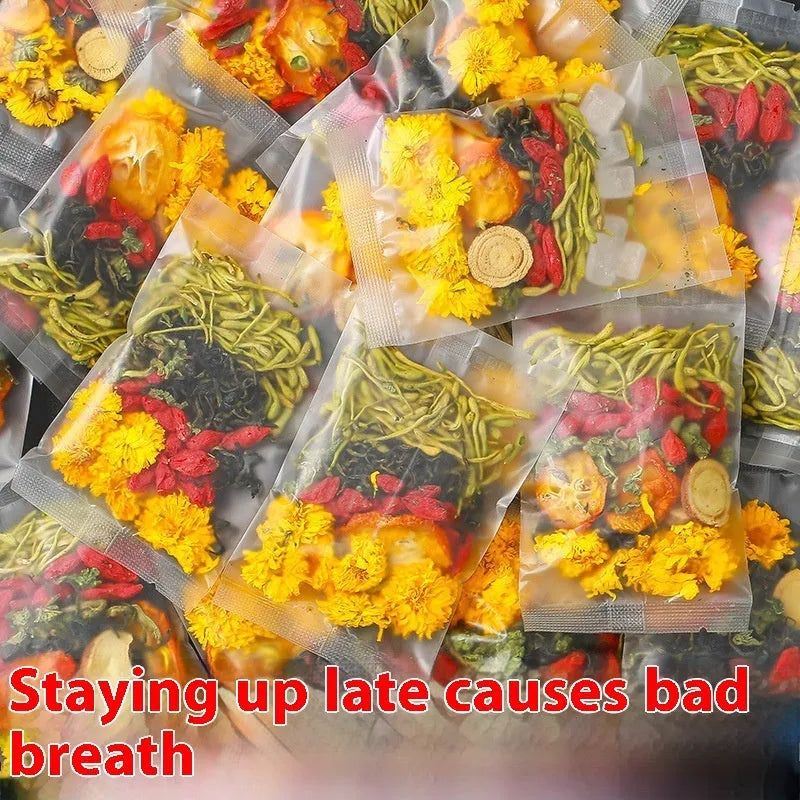 Box of honeysuckle chrysanthemum herbal tea bags for fire health care with gift tea cup