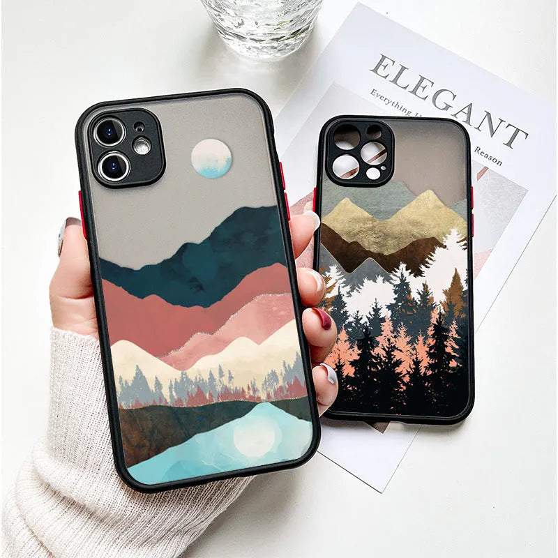 Retro oil painting black TPU phone case for iPhone showing artistic design